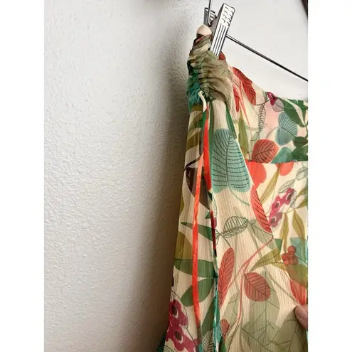 Beth Bowley 100% Silk Floral Midi Skirt Garden Picnic Tropical Romance Flowy 8