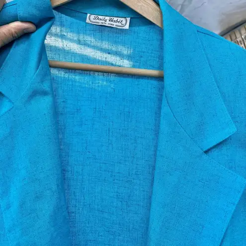 American Vintage  80's Daily Habit Linen Blend Blue Blazer SIZE 11 LARGE Oversize