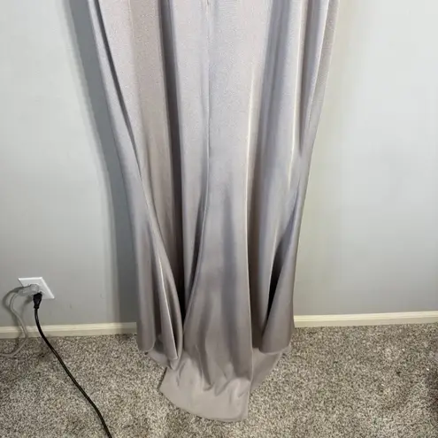 NWOT Montage by Mon Cheri Strapless Beaded Satin Gown Womens 12 Champage Sheer Silver