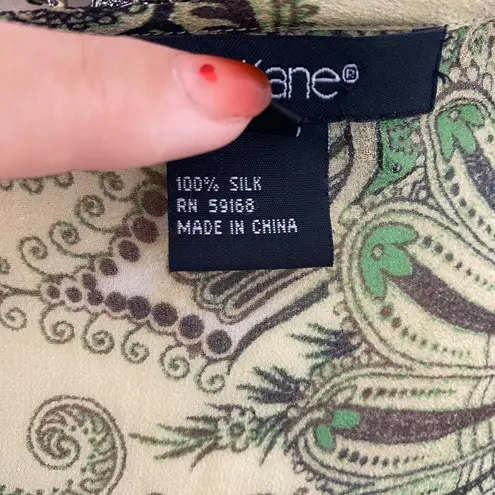 Karen Kane Early 2000's Fairy Grunge Whimsical Silk Green Brown Paisley Flowy Blouse Top L