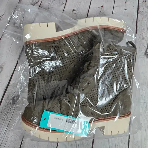 MIA  Womens Olive Green Perforated‎ Lace Up Ankle Boots Lug Heel Side Zip 6.5 NEW