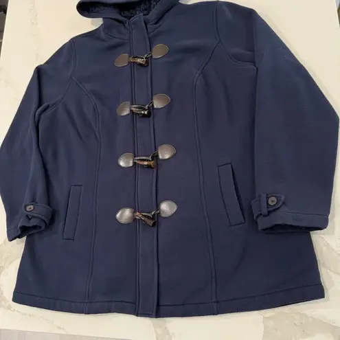 Market & Spruce Hooded Toggle Pea Coat Women’s 1X Navy Blue Sherpa Lined Hood