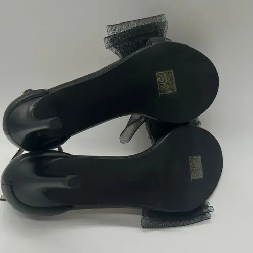 Allegra K Heels Sandals Women 8 Black Mesh Bow Pointed Toe Slip On Dressy New