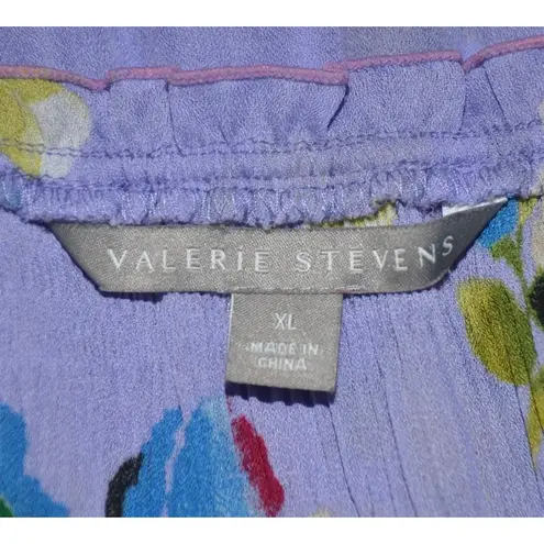 Valerie Stevens Ladies XL Purple Floral Long Sleeve Ruffle Blouse Top Tunic