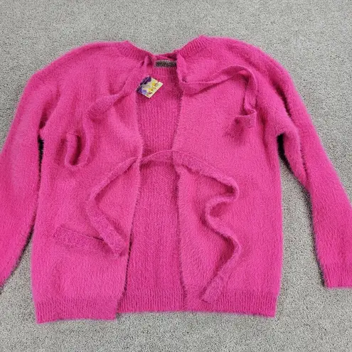 ee:some  Womens Back Tie Sweater Medium Pink Eyelash Faux Fur Ribbed Trim NEW