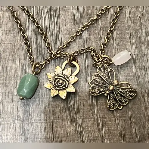 Lucky Brand FINAL PRICE  flower butterfly stone charm drop necklace