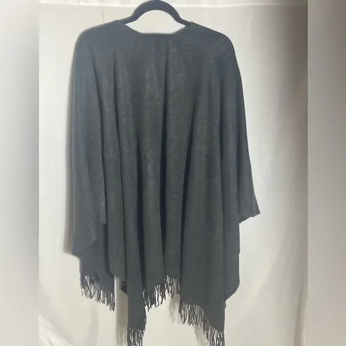 Charcoal Gray Fringe Open Front Poncho Wrap – 100% Acrylic – Made in Germany Size undefined