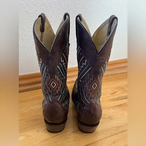 Roper Aztec Embroidered Neon Southwestern Women's Western Boots Leather Size 10 Brown