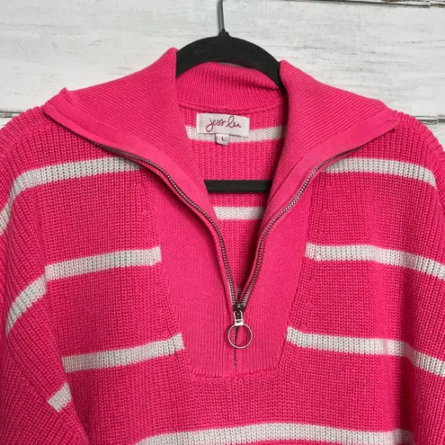 Jess Lea Jameson Quarter Zip Sweater Pink White Stripe Size Large