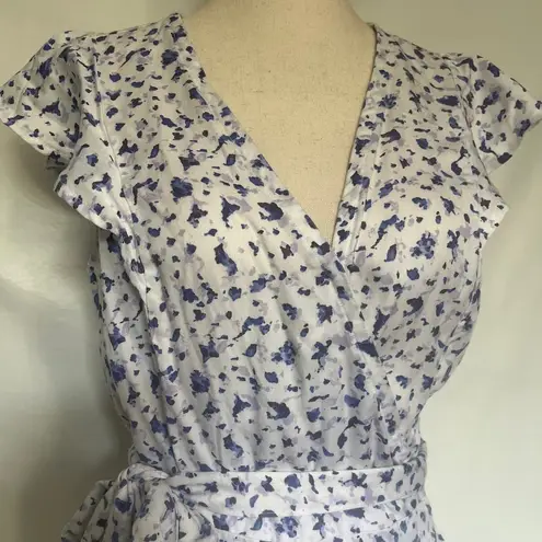 THE DROP CARLYNMIRAND Floral Wrap Midi Dress Size Small White Purple Bow Tie