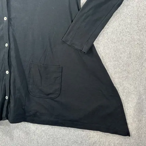 Lilla P Button Front Cardigan Tunic Top Women XL Black Cotton Long Sleeve Pocket