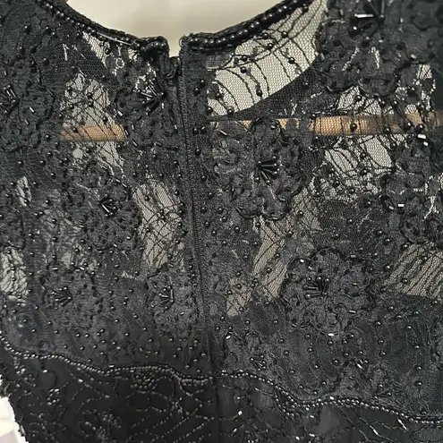 Vintage Stenay Black Beaded Shortsleeve Silk MIDI Dress size 8