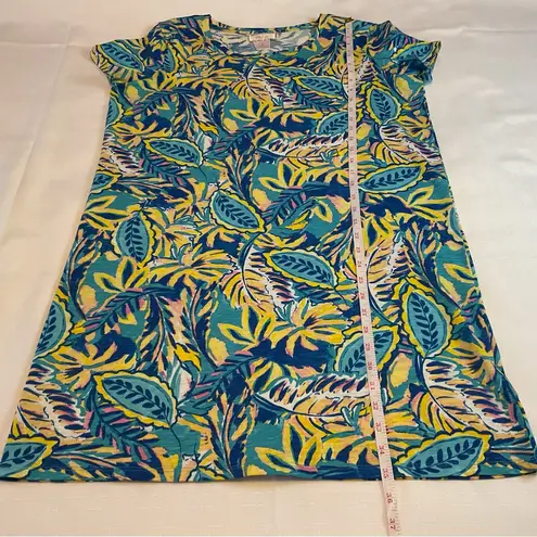 Stella Parker Women’s Size L Chest Pocket T Shirt Cotton Dress Tropical Teal Blue Size L