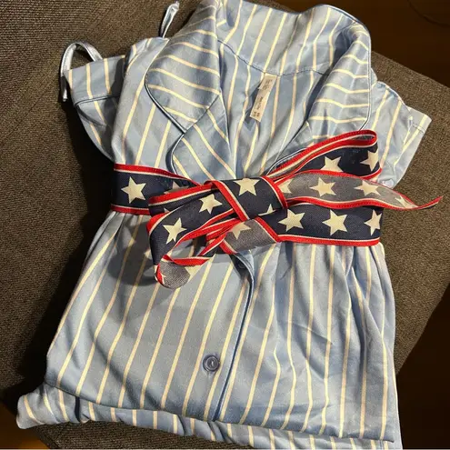 Flora Nikrooz 2-piece Striped Pajama Set, Long Sleeve, Blue, White, Size M