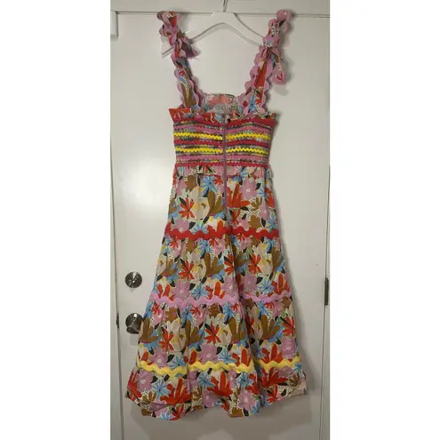 Celia B Nilsa Dress Floral Tiered Midi Size XL NWT Scalloped Details Tie Straps Pink