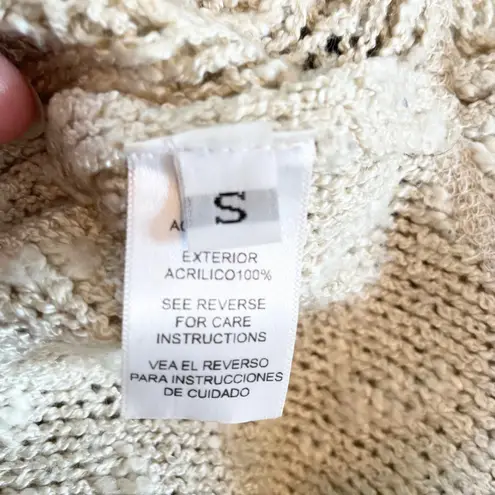 Caren Forbes Knit Sweater V-Neck Pullover Diamond Pattern Beige S Bohemian Boho