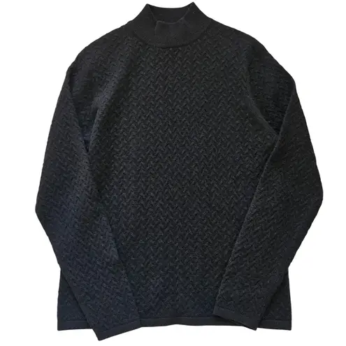 Charter Club Textured Mock Neck Pullover Black Sweater Cable Knit Cashmere Small