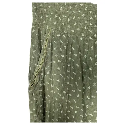 Three Dots Green Floral Wide Leg Flowy Boho Crop Pants Women's Size Medium