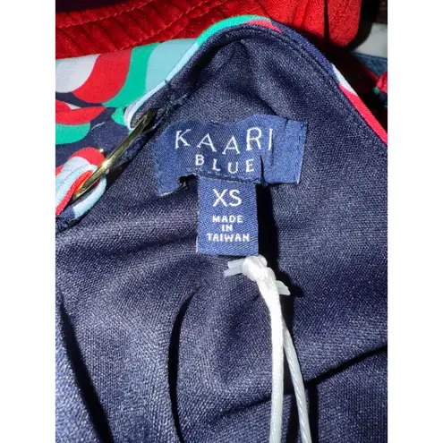 Kaari Blue Womens Top Sz XS Floral Dots Jersey Stretch Knit O-Ring Tank NEW