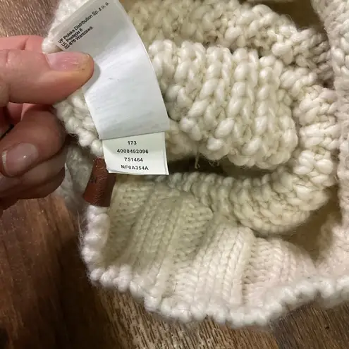 The North Face  Cream Pom Beanie Stocking Cap Hat Leather Logo