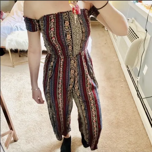 Rebellion off shoulder smocked floral jumpsuit