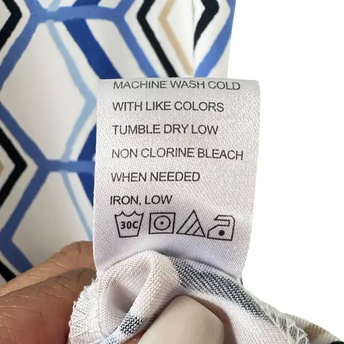 Tail Geo Print Golf Polo Shirt Blue White Tan Zip Neck Stretch M Preppy Sporty Size M