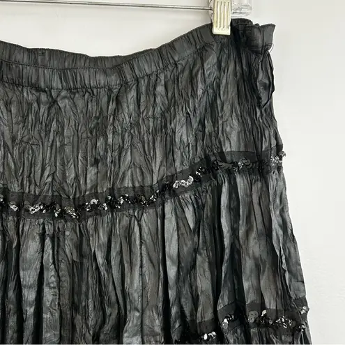 NWT Vintage Essentials by Milano Crinkle Black Sequin 80s/90s Midi Skirt 1X