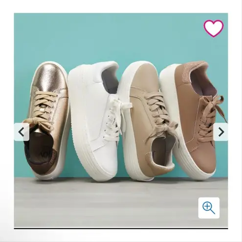 Joy Performance White Leather Chunky Platform Sneakers/ Champagne Size 8.5 NIB Gold