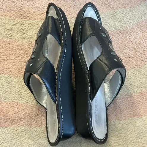 Alegria Vanna Black Leather Studded Slide Wedge Sandals Boho Earth Witch Fairy