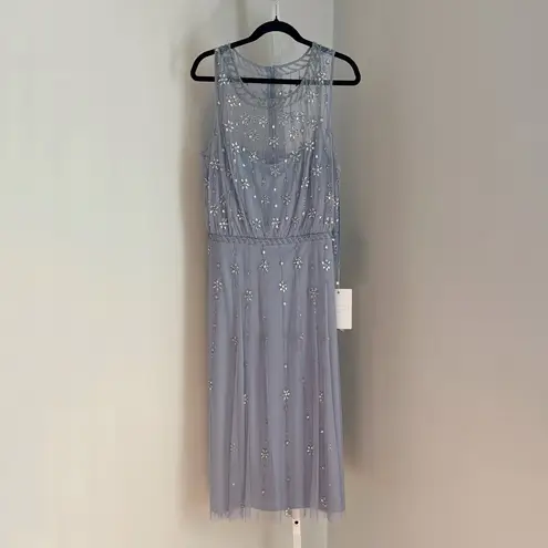 Mac Duggal Blue High Neck Sleeveless Embellished A Line Cocktail Dress Size 16