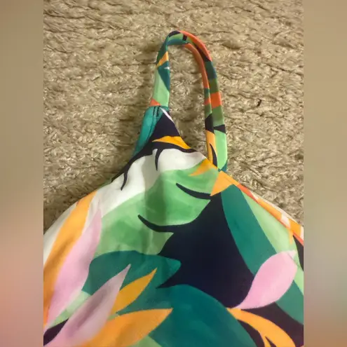 Time and Tru V Wire Detail One Piece Shirred Waist Tropical Swimsuit