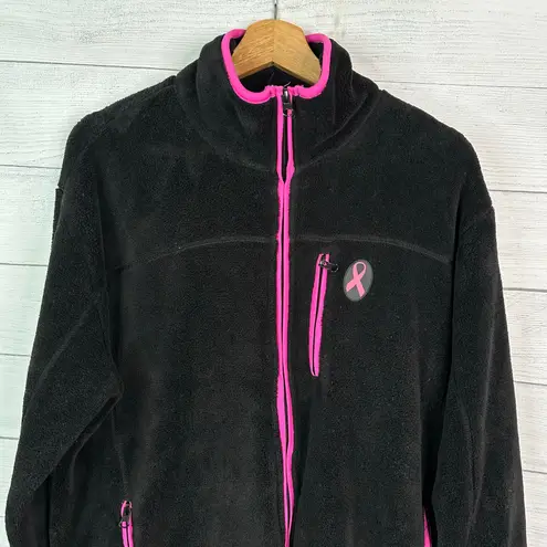 Breast Cancer Awareness Fleece Zip Up Sweater Jacket Womens size 2X Pink Ribbon Black