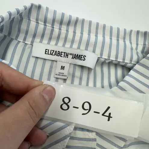 Elizabeth and James Top Womens Medium White Blue Striped Button Down Blouse