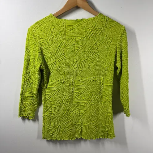 Haystacks Top Women XS Green Lettuce Hem 3/4 Sleeve Crinkle Y2K Bratz Spring