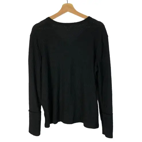 Caslon  Black High Cuff Henley Thermal Knit Long Sleeve Top L