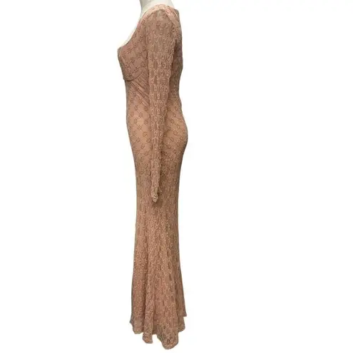 Bardot Revolve Adoni Lace Midi Dress Size 6 Beige Long Sleeve Cocktail NWT