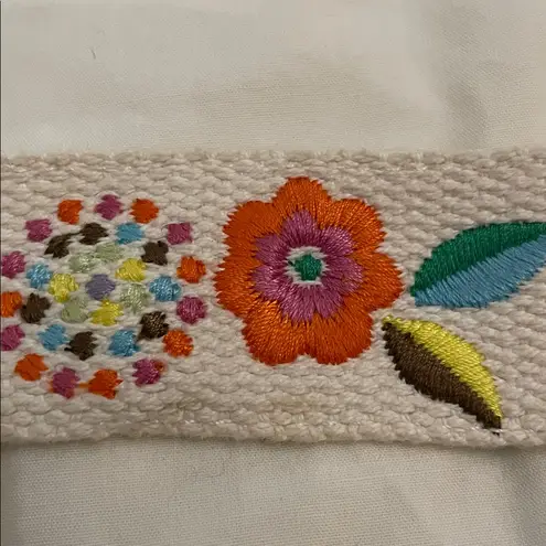 White Floral Embroidered Macarame Strap Tie Belt One Size