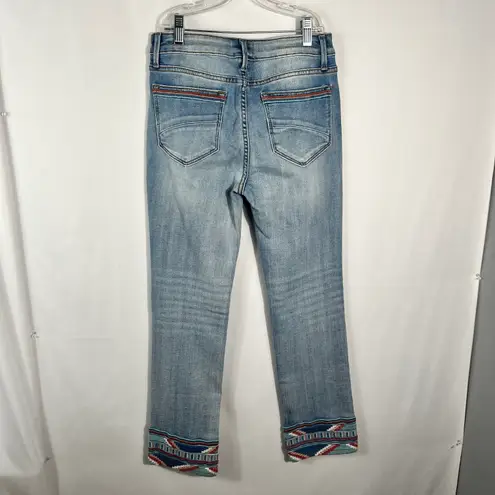 Driftwood Colette Crop Aztec Embroidered Light Wash Denim Cropped Jeans 26x26