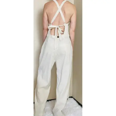 Jonathan Simkhai Ivory Cream Wide Leg Open Back Button Detail Linen Jumpsuit