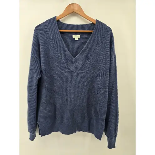 Sundance V Neck Ribbed Knit Sweater Blue XS Oversized