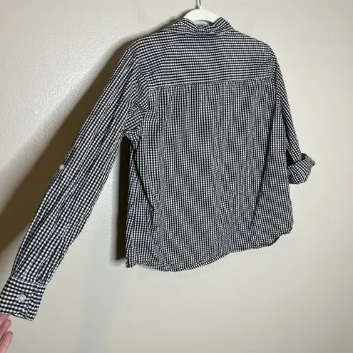 Women's Vintage Button Up Gingham Plaid Sun Flower Embroidery Boho Preppy Retro White Size M - Image 6