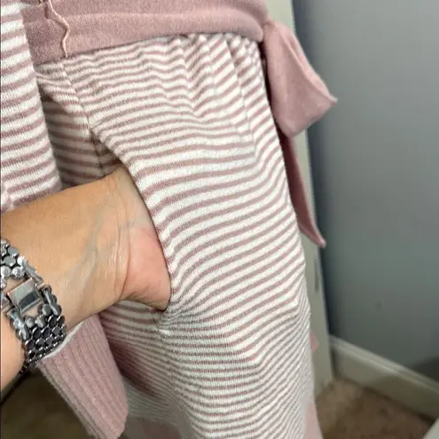 Soma Blush and Cream brushed cozy Striped Lounge Robe Hooded