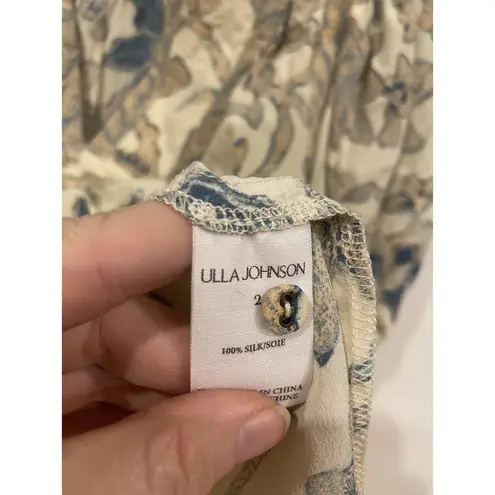 Ulla Johnson Desdra Blouse Womens 2 Cream Silk V-Neck Ruffle Puff Sleeve Floral