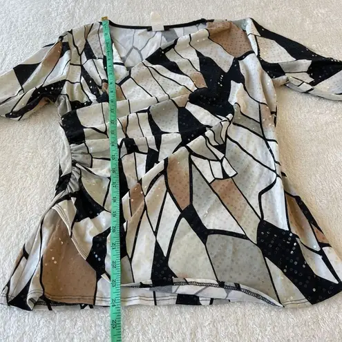 Vintage MSK Sequin Blouse Womens M Black Beige Asymmetrical Artsy Unique 90s Y2k Size M