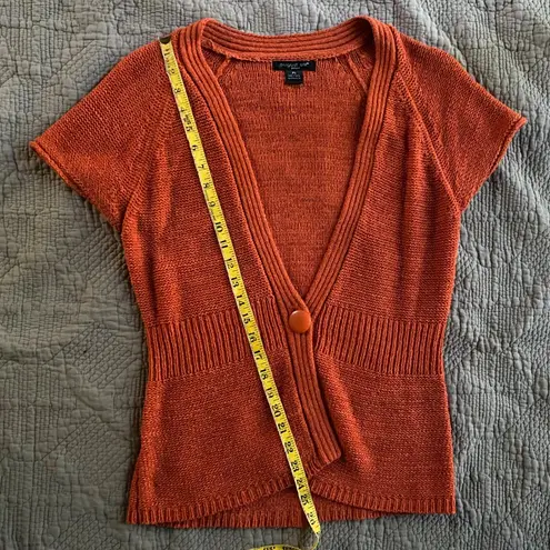 August Silk Short Slevve Textured Orange Cardigan SP