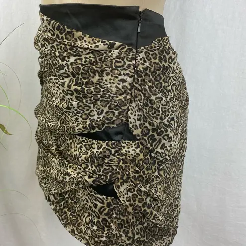 Bebe  Brown & Black animal leopard print layered bandage Micro mini skirt M