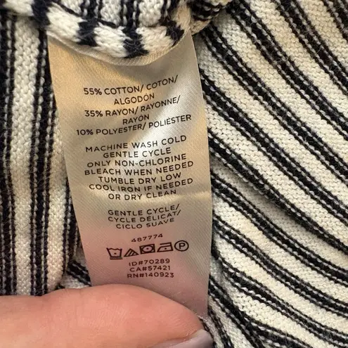 LOFT Black White Striped Sweater Long Sleeve Cotton Knit Size Large Womens
