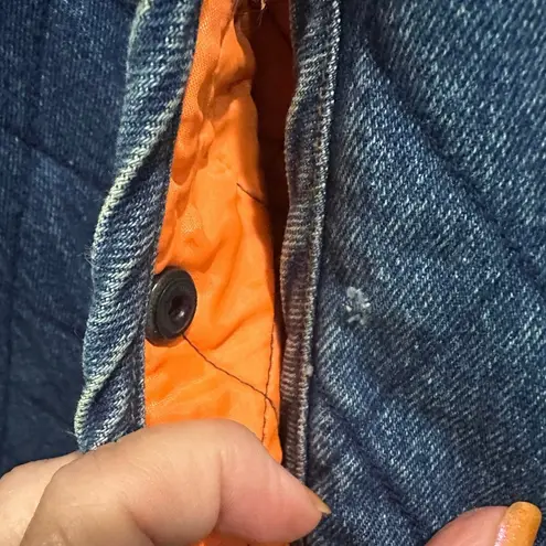 Vintage Boho Chic 90s Minimalist Quilted Denim Work Coat 3XL Blue Size 3X