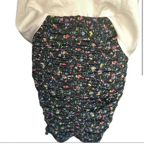 Abound NWT  RUCHED BODYCON STRETCH SKIRT BLACK  DITSEY FLORAL PATTERN SIZE Xs