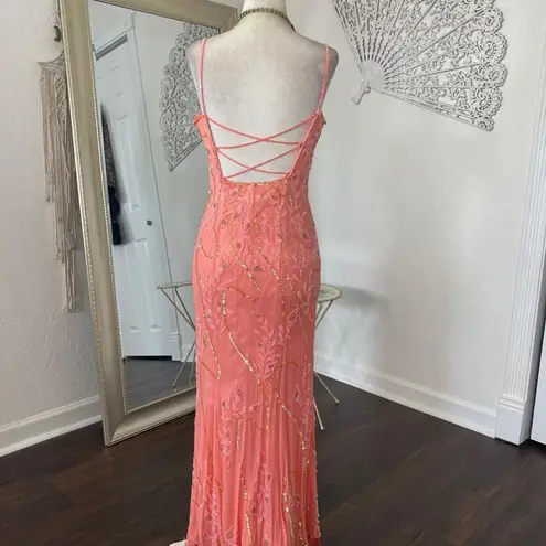 Ethereal Fairy Coquette Floral Beaded Silk Mermaid Long Formal Prom Dress Gown S Pink